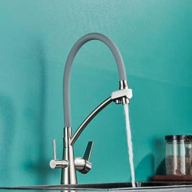 Imagem de Torneira de cozinha com filtro, torneira purificadora de latão dourado escovado, torneira de água potável, misturador de pia, roxo