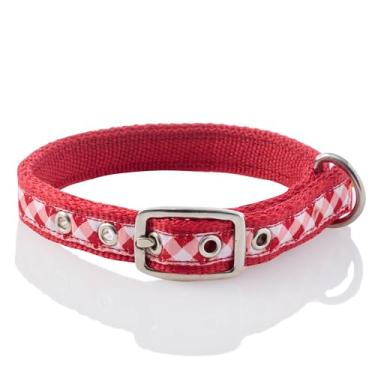 Imagem de Pet Passion Coleira de cachorro de fita reciclada ajustável para todas as raças de animais de estimação, xadrez de búfalo vermelho, média