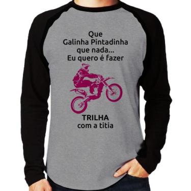 Imagem de Camiseta Raglan Trilha com a titia (moto rosa) Manga Longa - Foca na M