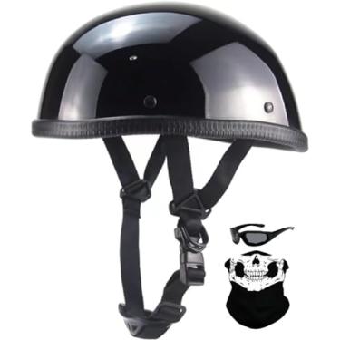 Imagem de AZGAMES Capacete De Motocicleta Alemão, Meio Capacete Adulto, Capacete Aberto, Capacete Vintage Meio Rosto Aprovado Pelo Dot Para Scooters E Motocicletas Cruiser. (Xx-Large, Preto Brilhante)