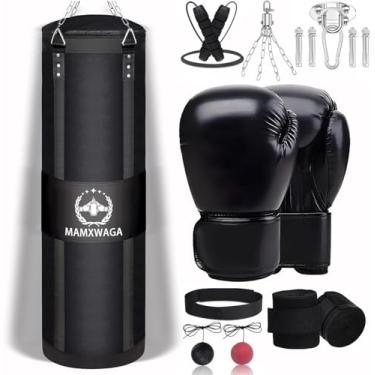 Imagem de Sacos de pancada de lona para adultos, saco de boxe pesado para pendurar com luvas de boxe de 340 g, para kickboxing karatê Taekwondo, carga máxima de 81 kg (não preenchido)