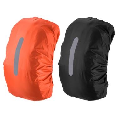 Imagem de PATIKIL Capa de chuva impermeável 55-65L, 2 peças, capa de mochila antiderrapante com alça refletiva vertical, permanece seca para caminhadas, acampamento, caça, G, preto/laranja