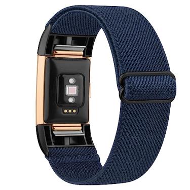 Imagem de Tobfit Pulseira elástica compatível com Fitbit Charge 2 para mulheres e homens, pulseiras trançadas elásticas de substituição para Fitbit Charge 2, azul marinho