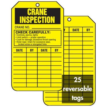 Imagem de Accuform Placa de registro de inspeção TRS303CTP, Legend"Crane Inspection", 14,6 cm de comprimento x 8,25 cm de largura x 0,01 cm de espessura, PF-Cardstock, preto sobre amarelo (pacote com 25)