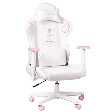 Imagem de Cadeira de jogos estilo corrida ergonômica cadeira de escritório com encosto alto, cadeira de PC para jogos com apoio lombar braços encosto de cabeça encosto alto couro PU cadeira de mesa ergonômica