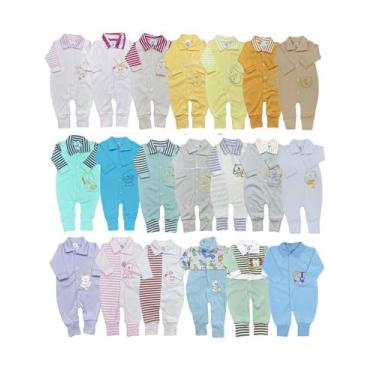 Imagem de Kit c/ 3 Macacões de Bebê Bordado virá Pé Menina e Menino - Polo Toys,