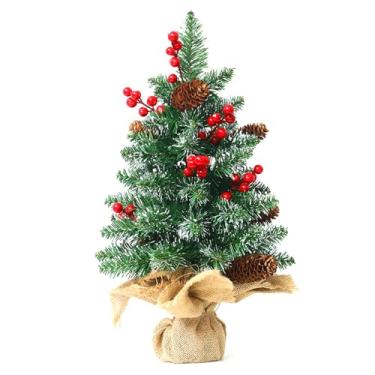 Imagem de Árvore de Natal de mesa de 45,7 cm, mini árvore de Natal artificial realista com base, árvore de Natal artificial decorativa de PVC para casa, decoração de Natal