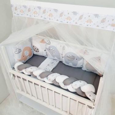 Imagem de Kit Mini Berço 12 peças  Saia de Berço Menino Elefante Cinza - Carinha