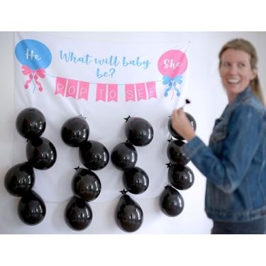 Imagem de Rool - Pacote de jogos de artigos de festa para revelação de gênero – Jogo de tabuleiro de dardos de revelação de gênero, balão para menina ou menino, balões de decoração de confete, rosa, azul e preto