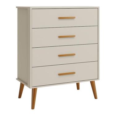 Imagem de Cômoda Infantil Isis 4 Gavetas em MDF com Puxador em Madeira Bege Acabamento Fosco com Pintura UV