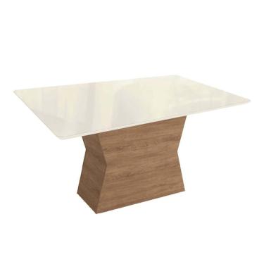 Imagem de Mesa Para Cozinha Tília Com Tampo Madeirado Com Vidro 90x160cm Nogueira Off White Vidro Off White Kappesberg