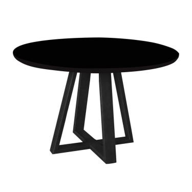 Imagem de Mesa De Jantar Luxo Tampo Mdf/vidro Redonda Para 4 Lugares Pés Madeira Maciça Pérola - Preto/preto