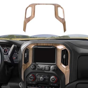 Imagem de RT-TCZ Painel de navegação central GPS painel acabamento capa acessórios interiores compatíveis com Chevrolet Silverado 2019-2021, para GMC Sierra 2019-2022, grão de madeira