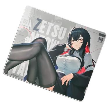 Imagem de ZETSUMEOW JUE 2.0 XL Tapete de mouse para jogos anime, superfície de velocidade microtecida, base SlimFlex XSOFT feita no Japão, 490 × 420 × 4 mm, arte de anime, bordas costuradas (branco)