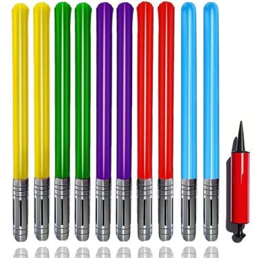 Imagem de Qneiaym 10 sabres de luz infláveis - 5 cores vibrantes, espadas de sabre de luz infláveis de 89 cm com bomba de ar - perfeito para lembrancinhas de festa, Halloween, dramatização e acessórios de