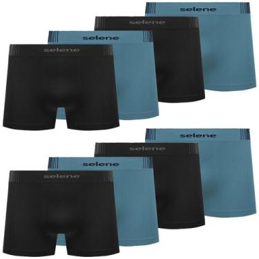 Imagem de Kit 8 Cueca Infantil Microfibra Selene Sem costura Boxer, Preto e azul