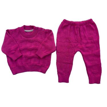Imagem de Conjunto de Tricô Maya Corações Blusa e Calça Rosa Forte