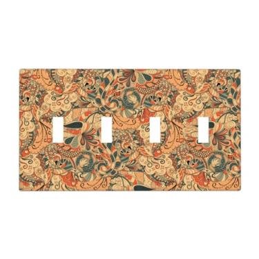 Imagem de William Morris Boho, mandala, laranja, quádruplo, coberturas decorativas para 4 placas de parede de 4 furos, placas de interruptor de dispositivo elétrico, placa frontal para decoração de casa de