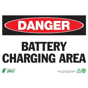 Imagem de ZING 1113 Placa de segurança ecológica, área de carregamento de bateria perigo, 7Hx10W, plástico reciclado