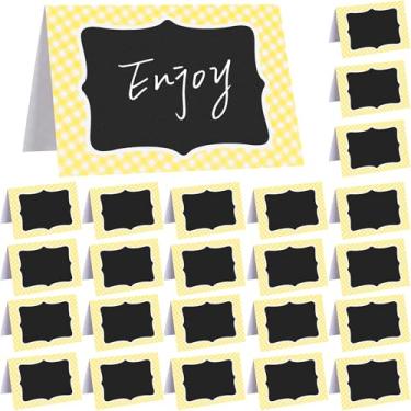 Imagem de TaoBary 24 peças de decoração de festa de piquenique guingão, 10 x 15 cm, cartões de tenda, quadro-negro, dupla face, mini etiquetas para piquenique, churrasco, casamento, mesa, número de comida