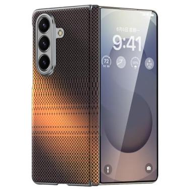 Imagem de LYJSMGZ Capa magnética para Samsung Galaxy Z Fold 7, meia dobradiça de couro luxuoso, capa fina, capa protetora contra quedas, laranja, dobra 7