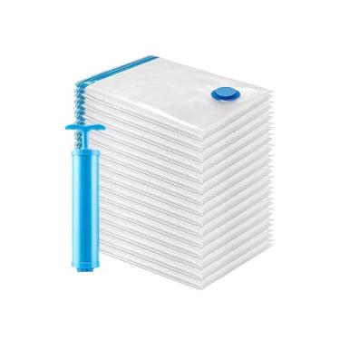 Imagem de kit 4 sacos a vácuo 60 x 80 cm + 1 Bomba. Ideal Para Armazenar Edredom, Cobertor, Casaco, Travesseiro, Ocupando Pouco Espaço. Super Resistente. Qualidade Premium