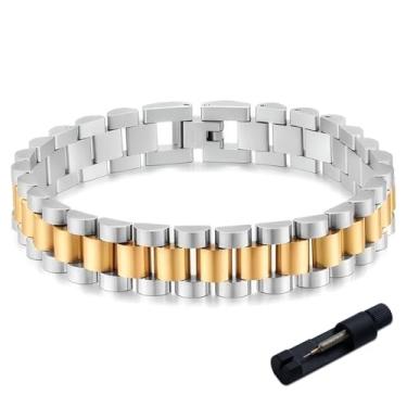 Imagem de MYNENEY Pulseira masculina de aço inoxidável de 10 mm, pulseira de corrente de elos de relógio para homens prata/ouro/preto 19 cm / 21 cm de comprimento joia masculina clássica, 8.27in, Aço inoxidável