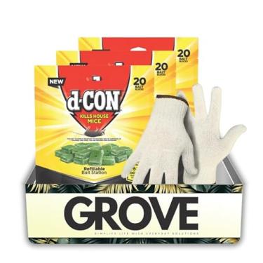 Imagem de Conjunto de 3 blocos de estação de iscas D-Con para ratos com luvas de trabalho – Bandejas pré-cheias e resistentes ao clima para controle interno e externo de roedores em espaços pequenos – Conjunto