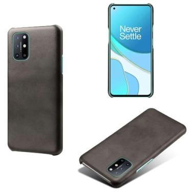 Imagem de Capa para Oneplus 8T,Proteção contra quedas,Casca de volta de cor sólida simples,Design de couro de imitação de plástico-Black
