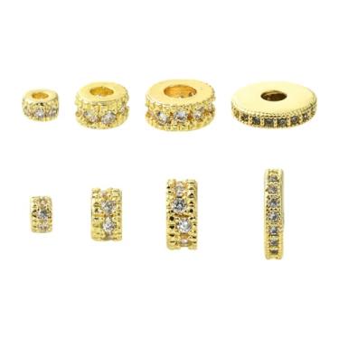 Imagem de UR URLIFEHALL 8 peças, 4 estilos de contas espaçadoras de zircônia cúbica Rondelle, banhadas a ouro 18 quilates, contas soltas planas para pulseiras, colares, suprimentos de artesanato DIY