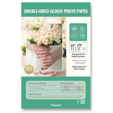 Imagem de Pikapoka Papel fotográfico brilhante dupla face, 28 x 43 cm, papel brilhante espesso para cartolina, 100 folhas de 27,7 kg para impressora a jato de tinta