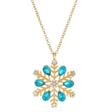 Imagem de Kokoma Colar feminino com pingente de floco de neve, gota azul, zircônia cúbica, corrente de elos florais de Natal e inverno para suéteres ou looks em camadas