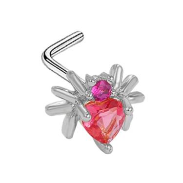 Imagem de Niaspi Piercing de nariz punk aranha para mulheres aço inoxidável cristal rosa aranha aranha em forma de L piercing de nariz piercing de narina joias, 20g, Aço inoxidável Cristal, Sem Pedra Preciosa