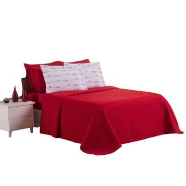 Imagem de Colcha Cocha Coxa Cobre Leito Jogo Roupa Cama Casal 5 Peças Dupla Face Matelado Macio Basico Linha Love Vermelho