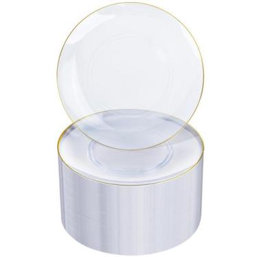 Imagem de Pratos de plástico Nervure Clear/Gold Rim 19 cm 100 peças