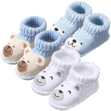 Imagem de Evervibe 3 pares de botas de malha para bebês recém-nascidos de 0 a 6 meses, sapatos aconchegantes para bebês meninas e meninos, Branco, azul., 0-6 meses