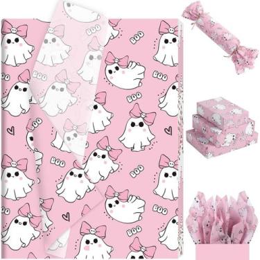 Imagem de Papel de seda Fabllewavi 100 folhas rosa Ghost Boo 35x50cm