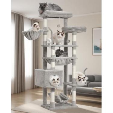 Imagem de Gitelsnour Árvore para gatos, torre de gato para gatos grandes com 2 plataformas grandes, 2 cestas, condomínio e brinquedos, postes arranhadores de gato de 160 cm para gatos internos, cinza claro