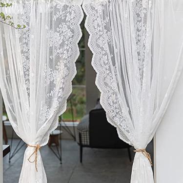 Imagem de Cortina de cozinha curta cortinas de renda com folhos vintage cortina semi tule, Uaed para cortinas curtas de cozinha, cortinas de porta de divisória, cortinas de decoração de jardim, meia janela,