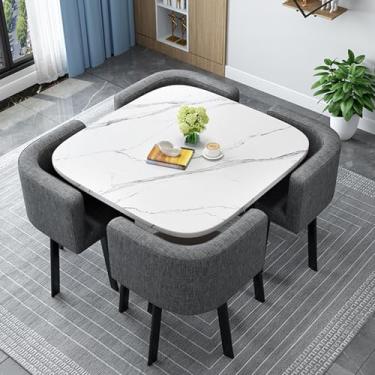 Imagem de Conjunto De Mesa De Jantar Quadrada Redonda C De Linho Com Cadeiras Para Espaço Pequeno 5 Peças Mesa E Cadeiras De Cozinha Modernas Mesas E Cadeiras De Cozinha Economizadoras De Esp, Linen F