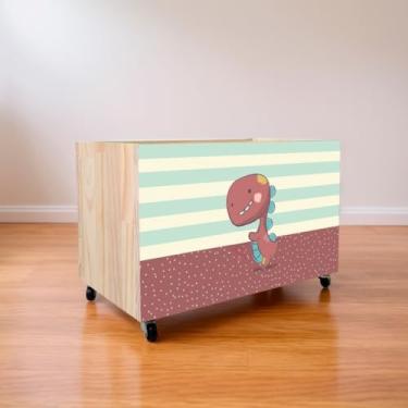 Imagem de Caixa Organizadora de Brinquedos com 4 Rodas - Bau de Brinquedos Infantil em Madeira de Pinho Natural (CX107)