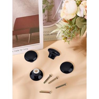 Imagem de 4 maçanetas de porta de armário de porcelana, puxadores de gaveta de cozinha pretos puxadores de armário redondos planos acessórios para portões armário e corredor quarto ferragens de banheiro, 32 x