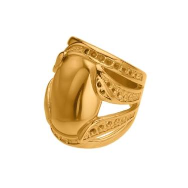 Imagem de Kokoma Anel de declaração de luxo dourado para mulheres, anéis grossos e grossos de banda larga na moda, anel de empilhamento de aço inoxidável, joia minimalista, Metal, Sem pedra preciosa