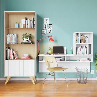 Imagem de Escrivaninha Com Estante 3 Prateleiras Branco Fosco Tauari