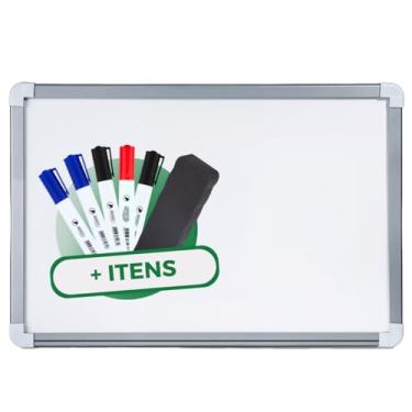 Imagem de Quadro Branco 70x50cm Moldura MDF na Cor Alumínio + 5 Canetas 1 Apagador