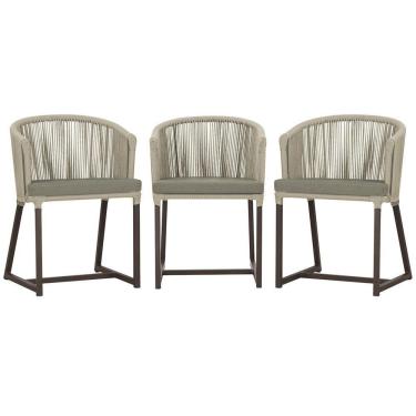 Imagem de 3 Cadeiras De Jantar Noronha Marrom Corda Náutica E8 Trama Rami