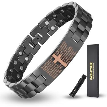 Imagem de Fashtour Pulseira magnética de cobre para homens - Cruz magnética masculina ultra forte - com ferramenta de ajuste de tamanho, One Size, Cobre, Cobre