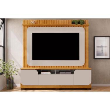Imagem de Rack Bancada C/ Painel P/ Tv Até 65 Polegadas Vogue Prateleira Nichos E Pés 182x183cm Cedro/bali - Dj Móveis
