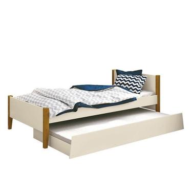Imagem de Bicama Solteiro Simba Areia Fosco Com Pés Amadeirado E Colchões D20 E D33 Reller Móveis