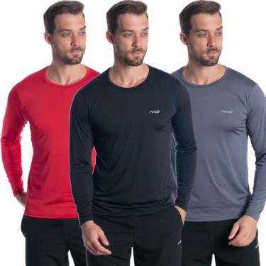 Imagem de Kit 3 Camisa Camiseta Masculina Manga Longa Proteção Solar Uv Segunda 